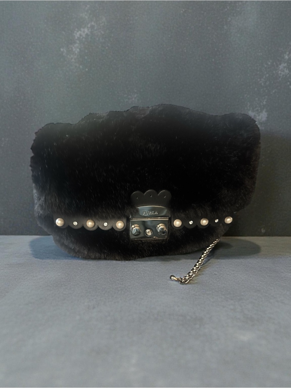FURLA Faux Fur Crossbody Bag - Black - dust bag included